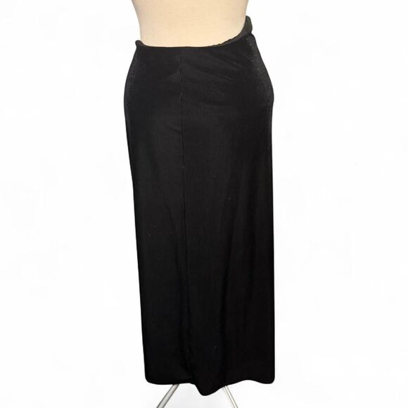AFRM Delmi Ruched Velvet Midi Skirt Black Size M High Slit Revolve NWT - Picture 3 of 8